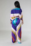 Color Montage Cropped Elastic Blouse Hem Wide Leg Pants Suits CYU-9639