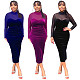 Long Sleeved Mesh Patchwork Slim Fitting Women's Dress YLA-10039