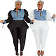 Denim Irregular Hem Blouse Plus Size Two Pieces Pants Set CYU-9476