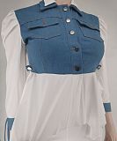 Denim Irregular Hem Blouse Plus Size Two Pieces Pants Set CYU-9476