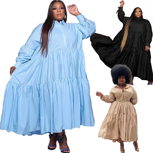 Plus Size Women Solid Loose Maxi T-shirt Dress CYU-9158