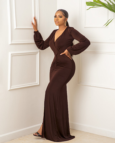 Long Sleeved Solid Overlength Bodycon Women's Dress YLA-9453