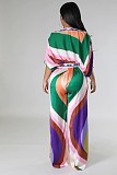 Color Montage Cropped Elastic Blouse Hem Wide Leg Pants Suits CYU-9639