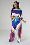 Color Montage Cropped Elastic Blouse Hem Wide Leg Pants Suits CYU-9639