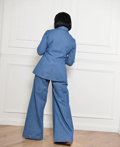 Blue Sex Lapel T-Shirt Flared Pants Suits CYU-9184