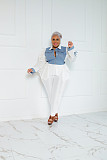 Denim Irregular Hem Blouse Plus Size Two Pieces Pants Set CYU-9476