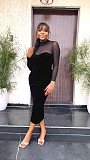 Long Sleeved Mesh Patchwork Slim Fitting Women's Dress YLA-10039