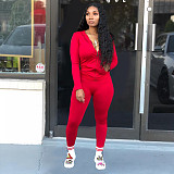 Solid Color Zipper Hoodies With Skinny Pants Two Pieces Outfits XMY-9179