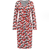 V-neck Long Sleeved Christmas Print Dress RS-690