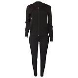 Solid Color Zipper Hoodies With Skinny Pants Two Pieces Outfits XMY-9179