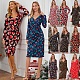 V-neck Long Sleeved Christmas Print Dress RS-690