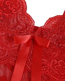 Women's Red Mesh Straps Pajamas Nightdress Set YQ-W627