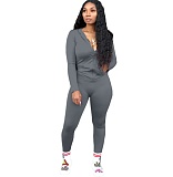 Solid Color Zipper Hoodies With Skinny Pants Two Pieces Outfits XMY-9179