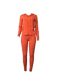 Solid Color Zipper Hoodies With Skinny Pants Two Pieces Outfits XMY-9179