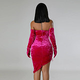 Sexy Strapless Off Shoulder Feather Slim Mini Irregular Dress YF-10672