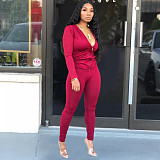 Solid Color Zipper Hoodies With Skinny Pants Two Pieces Outfits XMY-9179