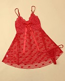 Women's Red Mesh Straps Pajamas Nightdress Set YQ-W627