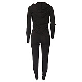 Solid Color Zipper Hoodies With Skinny Pants Two Pieces Outfits XMY-9179