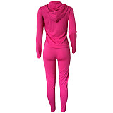 Solid Color Zipper Hoodies With Skinny Pants Two Pieces Outfits XMY-9179
