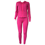 Solid Color Zipper Hoodies With Skinny Pants Two Pieces Outfits XMY-9179