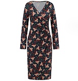 V-neck Long Sleeved Christmas Print Dress RS-690
