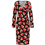 V-neck Long Sleeved Christmas Print Dress RS-690