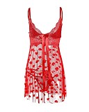 Women's Red Mesh Straps Pajamas Nightdress Set YQ-W627