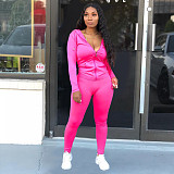 Solid Color Zipper Hoodies With Skinny Pants Two Pieces Outfits XMY-9179