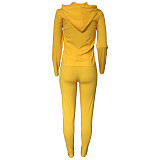 Solid Color Zipper Hoodies With Skinny Pants Two Pieces Outfits XMY-9179