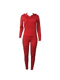 Solid Color Zipper Hoodies With Skinny Pants Two Pieces Outfits XMY-9179