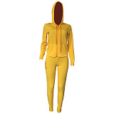 Solid Color Zipper Hoodies With Skinny Pants Two Pieces Outfits XMY-9179