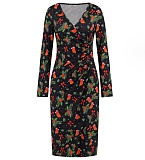 V-neck Long Sleeved Christmas Print Dress RS-690
