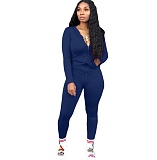 Solid Color Zipper Hoodies With Skinny Pants Two Pieces Outfits XMY-9179