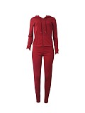 Solid Color Zipper Hoodies With Skinny Pants Two Pieces Outfits XMY-9179