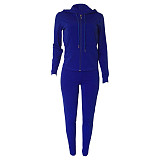 Solid Color Zipper Hoodies With Skinny Pants Two Pieces Outfits XMY-9179