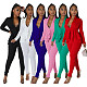 Ladies V-neck Ruffled Long Sleeve Pencil Pants Solid Color Slim-fit Suit YF-10303
