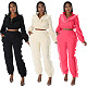 Women's Solid Color Zipper Long Sleeves Ruffled Casual Suits YF-10311