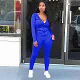 Solid Color Zipper Hoodies With Skinny Pants Two Pieces Outfits XMY-9179