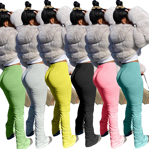 Women Solid Color Folds Micro-horn Sweatpants CH-8099