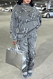 Two-piece Denim Printed Pocket Long Sleeved Hoodie Set RS-202211