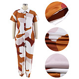 Flip Collar Loose Irregular Print Jumpsuit RS-2321