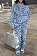 Two-piece Denim Printed Pocket Long Sleeved Hoodie Set RS-202211