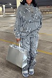 Two-piece Denim Printed Pocket Long Sleeved Hoodie Set RS-202211