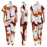 Flip Collar Loose Irregular Print Jumpsuit RS-2321