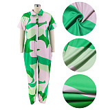 Flip Collar Loose Irregular Print Jumpsuit RS-2321