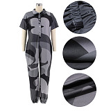 Flip Collar Loose Irregular Print Jumpsuit RS-2321