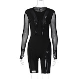 Sexy Mesh Spliced Zipper Jumpsuit For Girl BLG-3713569
