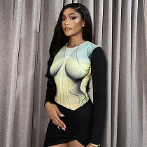 Long Sleeved Wrap Hip Mini Skirt Pleated Pullover Dress RS-299820