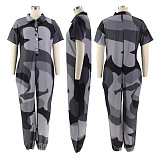 Flip Collar Loose Irregular Print Jumpsuit RS-2321