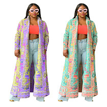Fashion Printed Women Windbreak Long Coat YF-10634